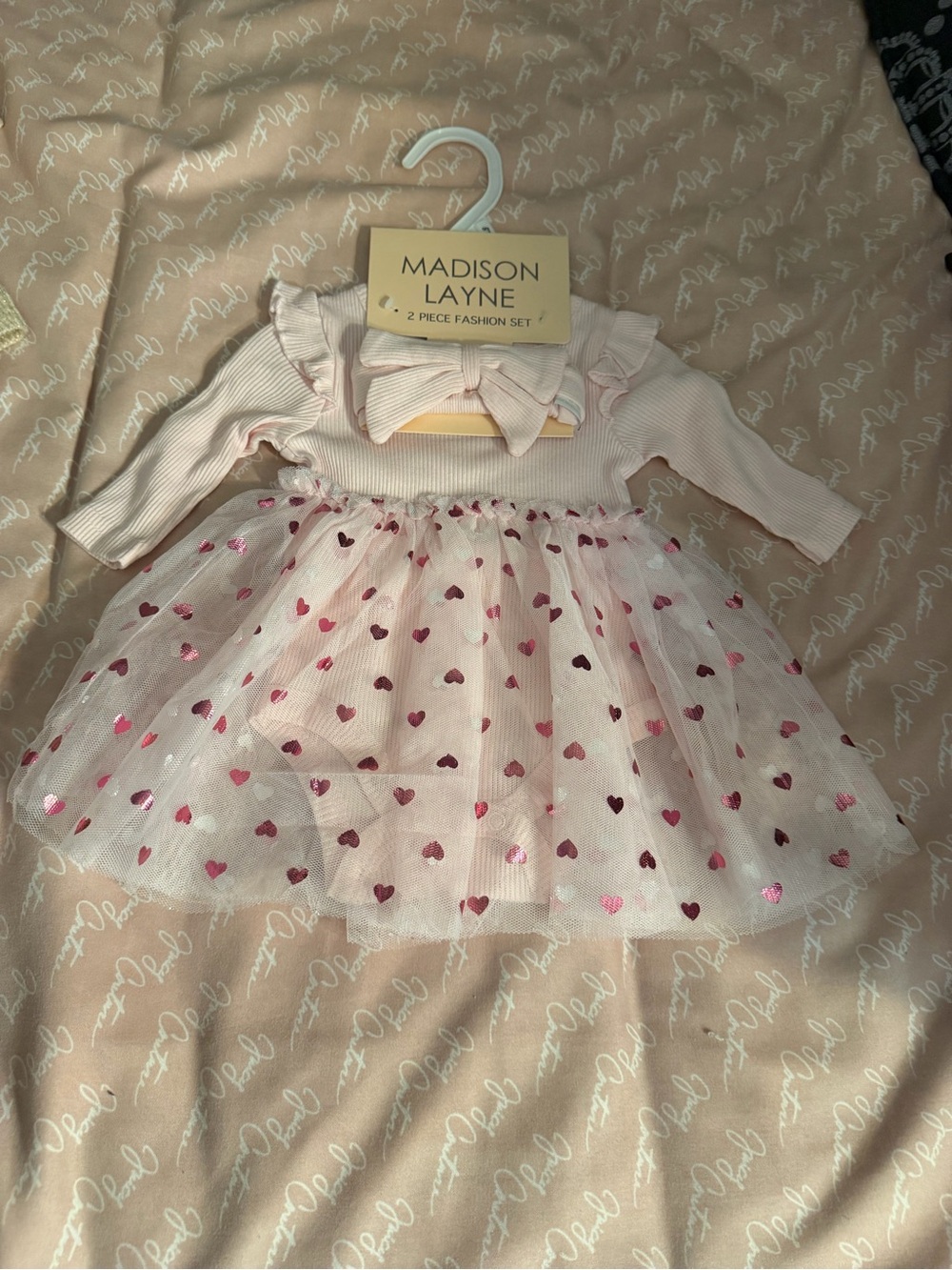 Madison Layne Pink Heart Tulle Dress Set. W/headband. Size 0-3 months